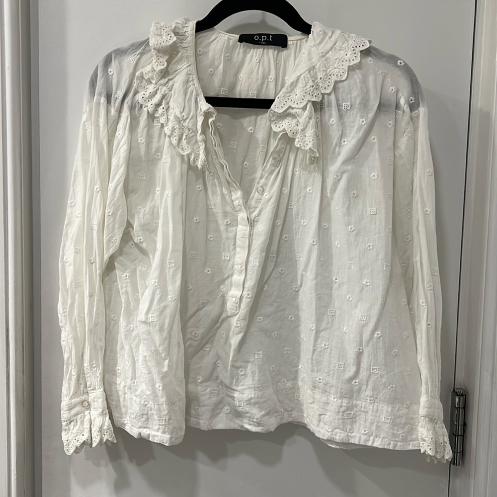 O.P.T. White Cotton Eyelet Blouse